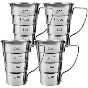 4 قطع من أدوات الركض المتدرجة بمقبض، 2 أونصة من أدوات الكوكتيل للسقاية، 304 أكواب قياس المشروبات الكحولية من الفولاذ المقاوم للصدأ، كوب قياس الجرعات لمستلزمات البار والمطاعم، آمن للاستخدام في غسالة الأطباق، فضي in Kuwait