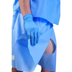 Disposable Urology and Colonoscopy Exam Shorts – S/L – 50 Count – Blue SMS – Open-Access Flap Design – Elastic Waist – Fluid-Resistant – Latex-Free – Made in USA – DG (R) in Saudi Arabia