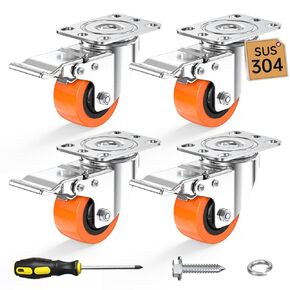 عجلات عجلات من الفولاذ المقاوم للصدأ مقاس 2 بوصة من HOLKIE للأثاث، مجموعة عجلات 304 مضادة للصدأ مكونة من 4 قطع شديدة التحمل بوزن 700 رطل، عجلات صناعية ذات قفل مزدوج لمقاعد العمل والمختبرات والمستشفيات والمصنع in Kuwait