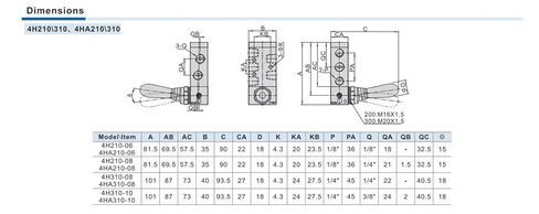 4H210-08 4H310-10 4H410-15 صمام التحكم اليدوي في الهواء، صمام رافعة يدوية بموضعين و5 اتجاهات للأسطوانات الهوائية (تركيبات 4H410-15,10 مم) in Kuwait