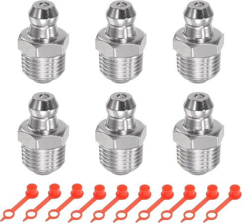 6 Pcs 304 Stainless Steel Straight Grease Fitting 1/8-28inch Thread Hydraulic Grease Fitting Accessories with 10 Pcs Dust Cover Cap in Kuwait