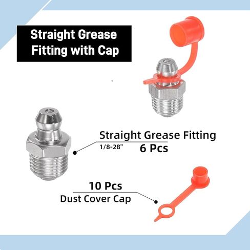 6 Pcs 304 Stainless Steel Straight Grease Fitting 1/8-28inch Thread Hydraulic Grease Fitting Accessories with 10 Pcs Dust Cover Cap in Kuwait