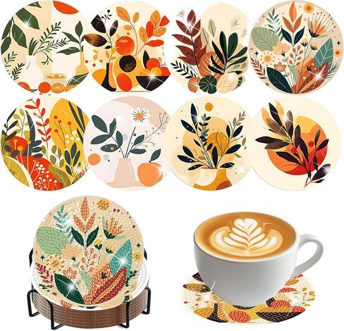 croshom Retro Diamond Art Coasters Kits, 8 Pieces Vintage Life Diamond Painting Coasters with Holder, Diamonds Art Painting Kits, 5D DIY Diamonds Arts Kit for Adults Gift in Saudi Arabia