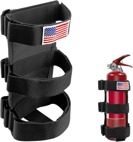 Fire Extinguisher Holder, Adjustable Fire Extinguishers Fixed Belt Mount Strap with American Flag Pattern, Extinguisher Roll Bar Strap Bracket for Wrangler JK JKU TJ CJ Gladiator (Black) in Saudi Arabia