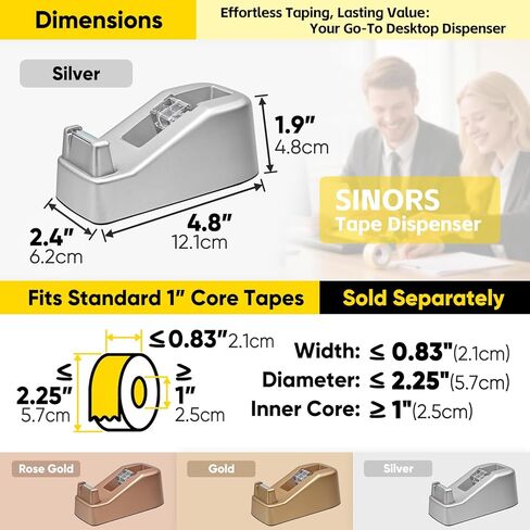 موزع شريط مكتب سطح المكتب، يناسب الأشرطة الأساسية القياسية مقاس 1 بوصة، قاعدة مرجحة غير قابلة للانزلاق، شفرة معدنية حادة، قطع سلس، حامل بكرة لاصقة للمكتب، المدرسة، المتجر، المنزل، الأعمال - ذهبي وردي in Kuwait
