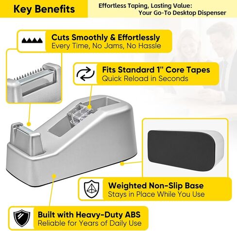 موزع شريط مكتب سطح المكتب، يناسب الأشرطة الأساسية القياسية مقاس 1 بوصة، قاعدة مرجحة غير قابلة للانزلاق، شفرة معدنية حادة، قطع سلس، حامل بكرة لاصقة للمكتب، المدرسة، المتجر، المنزل، الأعمال - ذهبي وردي in Kuwait