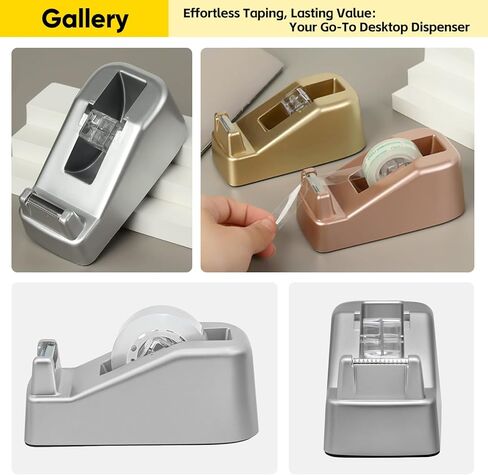 موزع شريط مكتب سطح المكتب، يناسب الأشرطة الأساسية القياسية مقاس 1 بوصة، قاعدة مرجحة غير قابلة للانزلاق، شفرة معدنية حادة، قطع سلس، حامل بكرة لاصقة للمكتب، المدرسة، المتجر، المنزل، الأعمال - ذهبي وردي in Kuwait