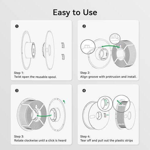 Reusable 3D Printer Filament Spool, Black, Heat Resistant Up to 90°C, Compatible with Bambu Lab A1/A1 Mini/X1/X1C/X1E/X2C/P1P/P1S/P2S/H2 Series in Saudi Arabia