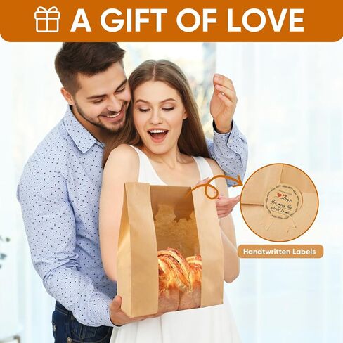 أكياس خبز Keq لخبز الخبز محلي الصنع مع أكياس الخبز من النافذة-50 PCs مع 60 أكياس مخبز ملصقات اللطيفة (10 كتابة). in Kuwait