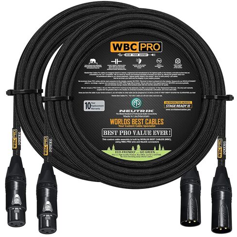 وحدتان - 125 قدمًا - كابل WBC-PRO-Quad فائق الصمت والمرن ومتوازن للغاية مع مقابس Neutrik ذكر وأنثى XLR وسترة تويد سوداء in Saudi Arabia