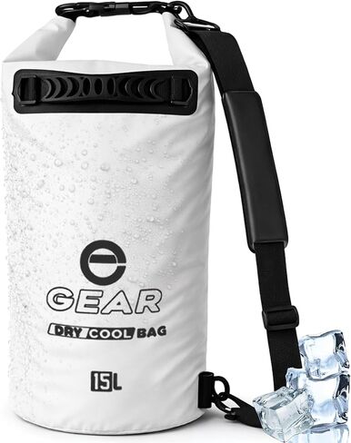 حقيبة تبريد عائمة جافة - حقيبة ظهر معزولة من الأعلى - محمولة وقابلة للطي ومقاومة للماء مع حزام كتف مبطن - مثالية للتجديف بالكاياك وصيد الأسماك والمشي لمسافات طويلة على الشاطئ - سعة 15 لتر in Kuwait