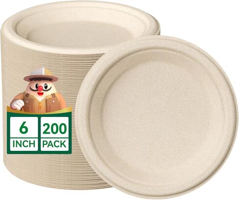 JOLLY CHEF 100% Compostable Small Paper Plates, 200 Pack 6 Inch Heavy Duty Dessert Plates, Disposable Biodegradable Eco-Friendly Sugarcane, Bulk White in Saudi Arabia