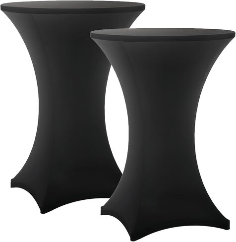 Cocktail Table Covers - 2 Pack 32x43 Inch Table Cloth - Black Fitted Stretch Spandex Round High Top Tablecloth for Party, Bar, Birthday, Pub, Banquet in Saudi Arabia