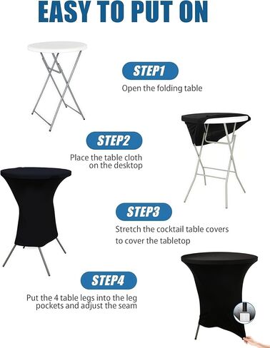 Cocktail Table Covers - 2 Pack 32x43 Inch Table Cloth - Black Fitted Stretch Spandex Round High Top Tablecloth for Party, Bar, Birthday, Pub, Banquet in Saudi Arabia