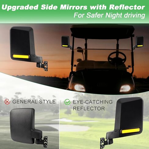 No Drilling Golf Cart Side Mirrors with Built-In Reflector, Universal HD Folding Side View Mirrors Fit EZGO, Club Car, Yamaha Golf Carts, for 0.75"/1"/1.25" Square Strut, Shatterproof Anti-Fog Glass in Saudi Arabia