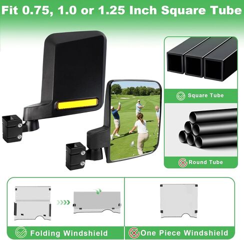 No Drilling Golf Cart Side Mirrors with Built-In Reflector, Universal HD Folding Side View Mirrors Fit EZGO, Club Car, Yamaha Golf Carts, for 0.75"/1"/1.25" Square Strut, Shatterproof Anti-Fog Glass in Saudi Arabia