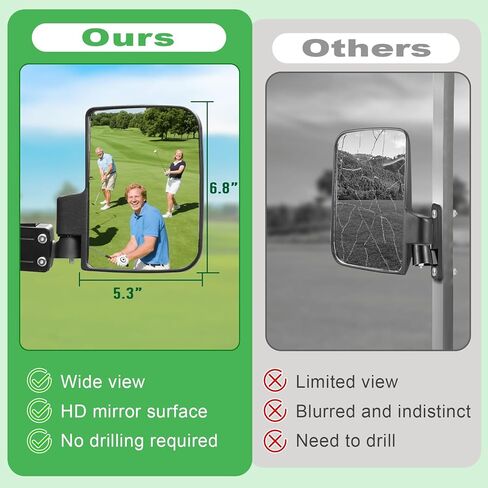 No Drilling Golf Cart Side Mirrors with Built-In Reflector, Universal HD Folding Side View Mirrors Fit EZGO, Club Car, Yamaha Golf Carts, for 0.75"/1"/1.25" Square Strut, Shatterproof Anti-Fog Glass in Saudi Arabia