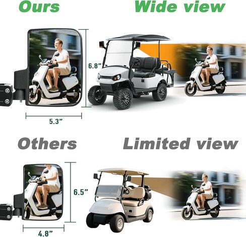 No Drilling Golf Cart Side Mirrors with Built-In Reflector, Universal HD Folding Side View Mirrors Fit EZGO, Club Car, Yamaha Golf Carts, for 0.75"/1"/1.25" Square Strut, Shatterproof Anti-Fog Glass in Saudi Arabia
