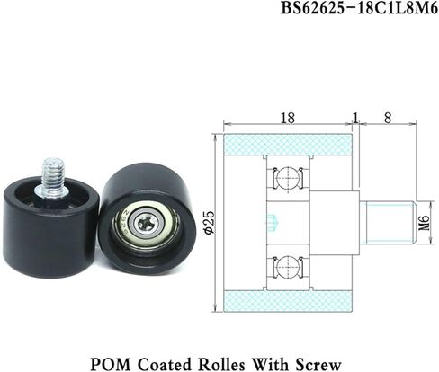 2 قطع 25 مللي متر قطر بوم محمل العجلة بكرة مع M6 برغي BS62625-18C1L8M6 25 مللي متر OD ملفوفة النايلون خيط خارجي خط الأسطوانة in Kuwait