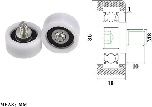 Externally Threaded POM Plastic-Coated Bearing BS620036-16C1L10M8 high wear-Resistant Nylon Threaded Guide Wheel in Kuwait