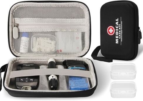 Hard Diabetes Travel Case for Accu-Chek/One Touch, Glucose Monitor Case for CareSens N for Glucose Meter, Insulin Pen, Blood Sugar Test Strips, Syringe, Needles and More Kits (Black) in Saudi Arabia