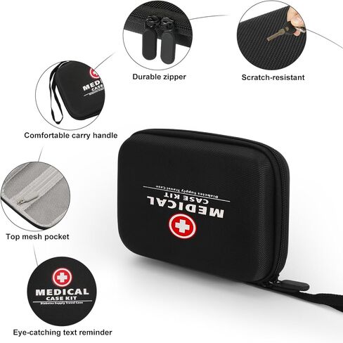 Hard Diabetes Travel Case for Accu-Chek/One Touch, Glucose Monitor Case for CareSens N for Glucose Meter, Insulin Pen, Blood Sugar Test Strips, Syringe, Needles and More Kits (Black) in Saudi Arabia