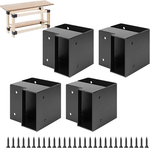 Workbench Corner Brackets, 8 Pcs Steel Workbench Kit for Custom Work Table Shelving, 3-Way Right Angle Corner Bracket for 2x4 (Actual 1.5"x3.5") Wood - Black in Saudi Arabia