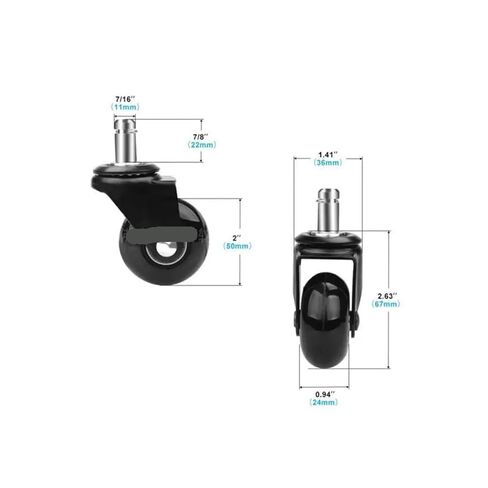 5-Pack 2-inch Black PU Transparent Swivel Spring casters Furniture Office Chair Strong Load-Bearing in Saudi Arabia