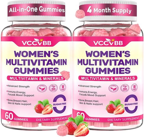 All-in-One Women's Multivitamin Gummies with Complete Vitamin & Mineral Complex, Herbal Blends for Energy, Overall Health, High Potency Hair Skin and Nails Vitamins, Strawberry Flavor, 60 Count in Saudi Arabia