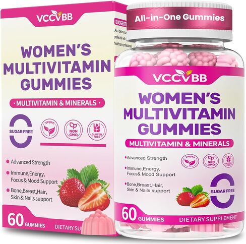 All-in-One Women's Multivitamin Gummies with Complete Vitamin & Mineral Complex, Herbal Blends for Energy, Overall Health, High Potency Hair Skin and Nails Vitamins, Strawberry Flavor, 60 Count in Saudi Arabia