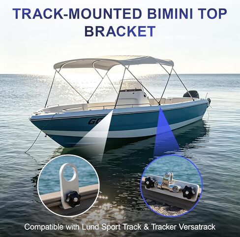 Bimini Top Mount for Boat Track System, Compatible with Lund Sport Track and Tracker Versatrack, Heavy-Duty Aircraft-Grade Aluminum Bracket, 316 Stainless Steel 4-Hinge Swivel, Rust-Resistant in Saudi Arabia