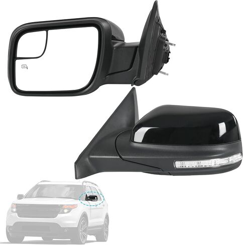 Left Side Mirror replacement for Ford Explorer 2012-2019 Power Adjustable Mirror Glass w/Heated Function,Turn Signal and Puddle Light 9 Pins Connector w/Black Cover Driver Side GB5Z1-7683-TCPTM in Saudi Arabia