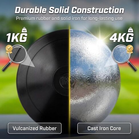 مجموعة رمي القرص - قرص مطاطي 1 كجم و8.8 رطل من الحديد الزهر، معدات المسار والميدان الرسمية للصغار لرماة الشباب، مجموعة تدريب رياضي خارجي/داخلي لفئة PE بالمدرسة الثانوية in Kuwait