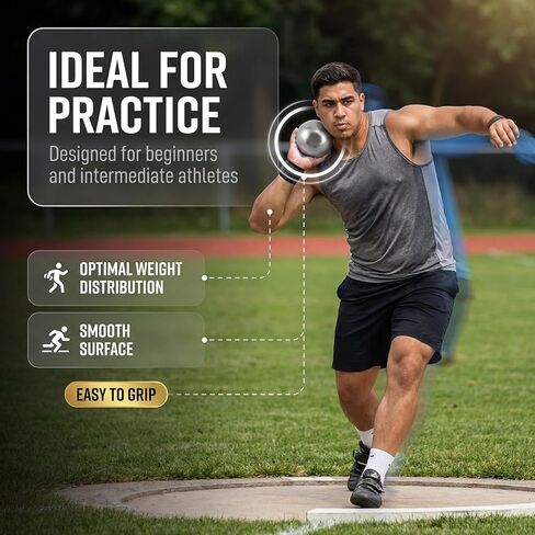 مجموعة رمي القرص - قرص مطاطي 1 كجم و8.8 رطل من الحديد الزهر، معدات المسار والميدان الرسمية للصغار لرماة الشباب، مجموعة تدريب رياضي خارجي/داخلي لفئة PE بالمدرسة الثانوية in Kuwait