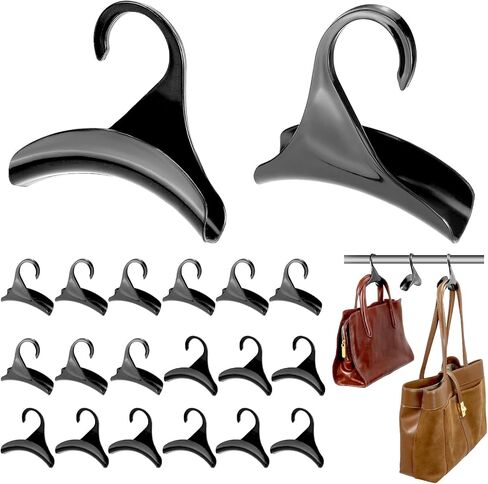 QWORK 20-Pack Black Acrylic Purse Hanger Hooks – Compact Closet Organizer for Handbags and Satchels – 4.33" x 4.33" with 1.58" Thickness – Crease-Free Design Suitable for Home Décor in Saudi Arabia