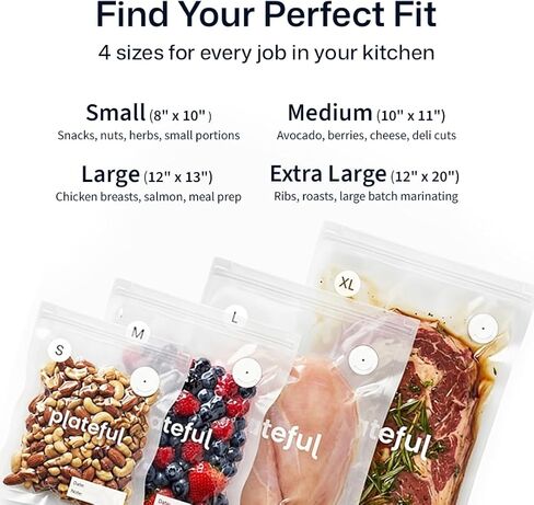 Vacuum Sealer Food Bags (10 x Medium) - BPA-Free Pre-Cut Vacuum Sealer Bags for Food Seal, Easy Use, Compact Handheld Reusable Seal For Storage, Air Valve Zipper in Saudi Arabia
