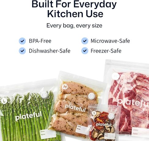 Vacuum Sealer Food Bags (10 x Medium) - BPA-Free Pre-Cut Vacuum Sealer Bags for Food Seal, Easy Use, Compact Handheld Reusable Seal For Storage, Air Valve Zipper in Saudi Arabia