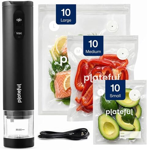 Vacuum Sealer Food Bags (10 x Medium) - BPA-Free Pre-Cut Vacuum Sealer Bags for Food Seal, Easy Use, Compact Handheld Reusable Seal For Storage, Air Valve Zipper in Saudi Arabia