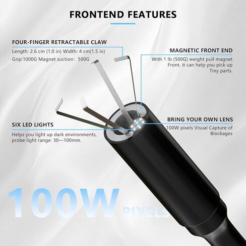Visual Drain Clog Remover,Drain Snake Camera with HD Inspection, Aluminum Alloy Claw,Strong Magnetic Suction Head,Adjustable LED Light,Suitable for Blockage Detection Cleaning and Item Retrieval in Kuwait