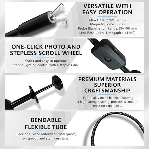 Visual Drain Clog Remover,Drain Snake Camera with HD Inspection, Aluminum Alloy Claw,Strong Magnetic Suction Head,Adjustable LED Light,Suitable for Blockage Detection Cleaning and Item Retrieval in Kuwait