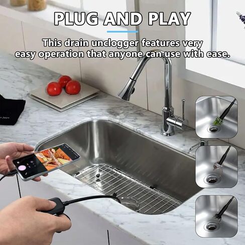 Visual Drain Clog Remover,Drain Snake Camera with HD Inspection, Aluminum Alloy Claw,Strong Magnetic Suction Head,Adjustable LED Light,Suitable for Blockage Detection Cleaning and Item Retrieval in Kuwait