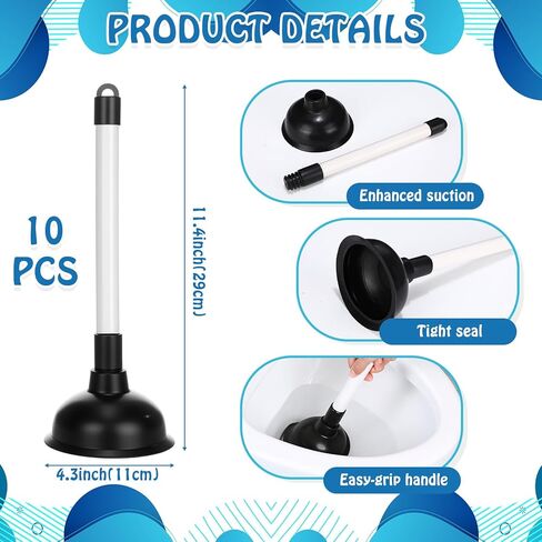 LemonRoad 10 Pcs Toilet Plungers Bulk 11.4 Inch Bathroom Bowl Brush Plungers Drain Pump Removes Clogs Tools with Plastic Handles for Bathroom Hotel Stores in Saudi Arabia