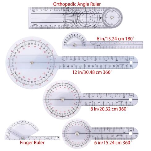 6pcs Goniometer Set, 360 Degree Transparent Finger Protractor 6/8/12 Inch Angle Ruler Measurement Tool for Physical in Saudi Arabia