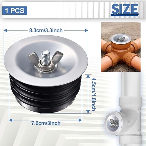 3 Inch Sewer Cleanout Cap Mechanical Test Plug Expansion Drain Stopper with Wing Nut, Rubber Sewer Drain Cover End of Pipe Gripper Mechanical Plug Suitable for Most Pipes Sink Pools in Saudi Arabia