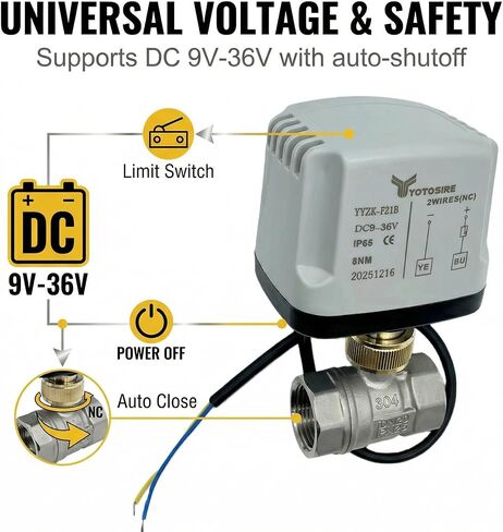 Stainless Steel Electric Ball Valve 3/4" DN20, IP65 Waterproof 2-Way Valve with DC 9V-36V Low Noise Actuator (8Nm) for Water & Air Systems, HVAC, Plumbing, Industrial Use in Saudi Arabia