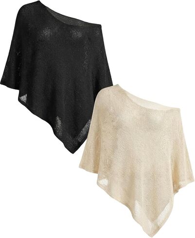 niyokki Womens Vacation Y2k Sheer Crochet Tops Knit Beach Cover Ups for Women Summer Off the Shoulder Poncho Beachwear in Kuwait