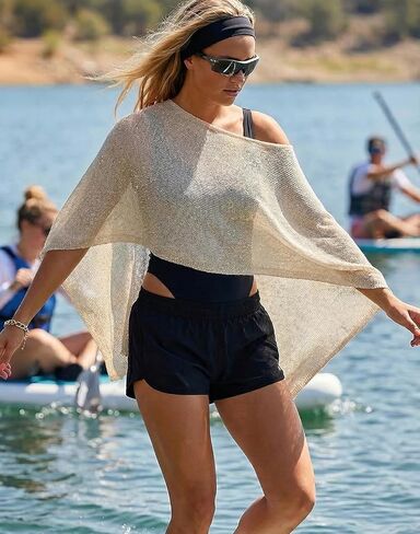 niyokki Womens Vacation Y2k Sheer Crochet Tops Knit Beach Cover Ups for Women Summer Off the Shoulder Poncho Beachwear in Saudi Arabia