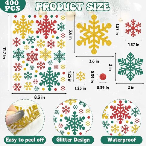 440PCS Snowflake Stickers, Glitter Winter Holiday Label Decal Waterproof Self-Adhesive Xmas Snowflake Stickers for Winter Xmas Envelopes Invitations Cards Present Decor in Kuwait