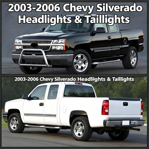 مجموعة المصابيح الأمامية ومجموعة المصابيح الخلفية لعام 2003 2004 2005 2006 تشيفي سيلفرادو 1500 2500 3500 & HD بيك اب/لسيارة 2007 سيلفرادو الكلاسيكية استبدال المصابيح الأمامية ومصابيح الفرامل الإسكان الأسود عدسة واضحة in Kuwait