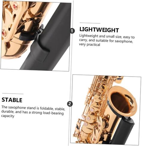 Portable Folding Tenor Saxophone Stand Black with Blue Box, Non-skid Sax Holder Rack for Desktop Instrument Storage and Display, Creative Saxophone Accessory for Musicians in Saudi Arabia